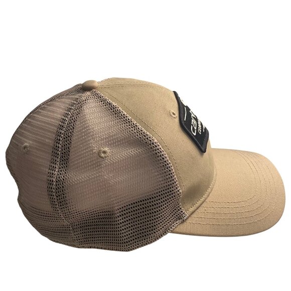 Carhartt Khaki Mesh Snapback Trucker Hat Logo Patch Cotton Blend Beige Black Cap - Picture 6 of 10